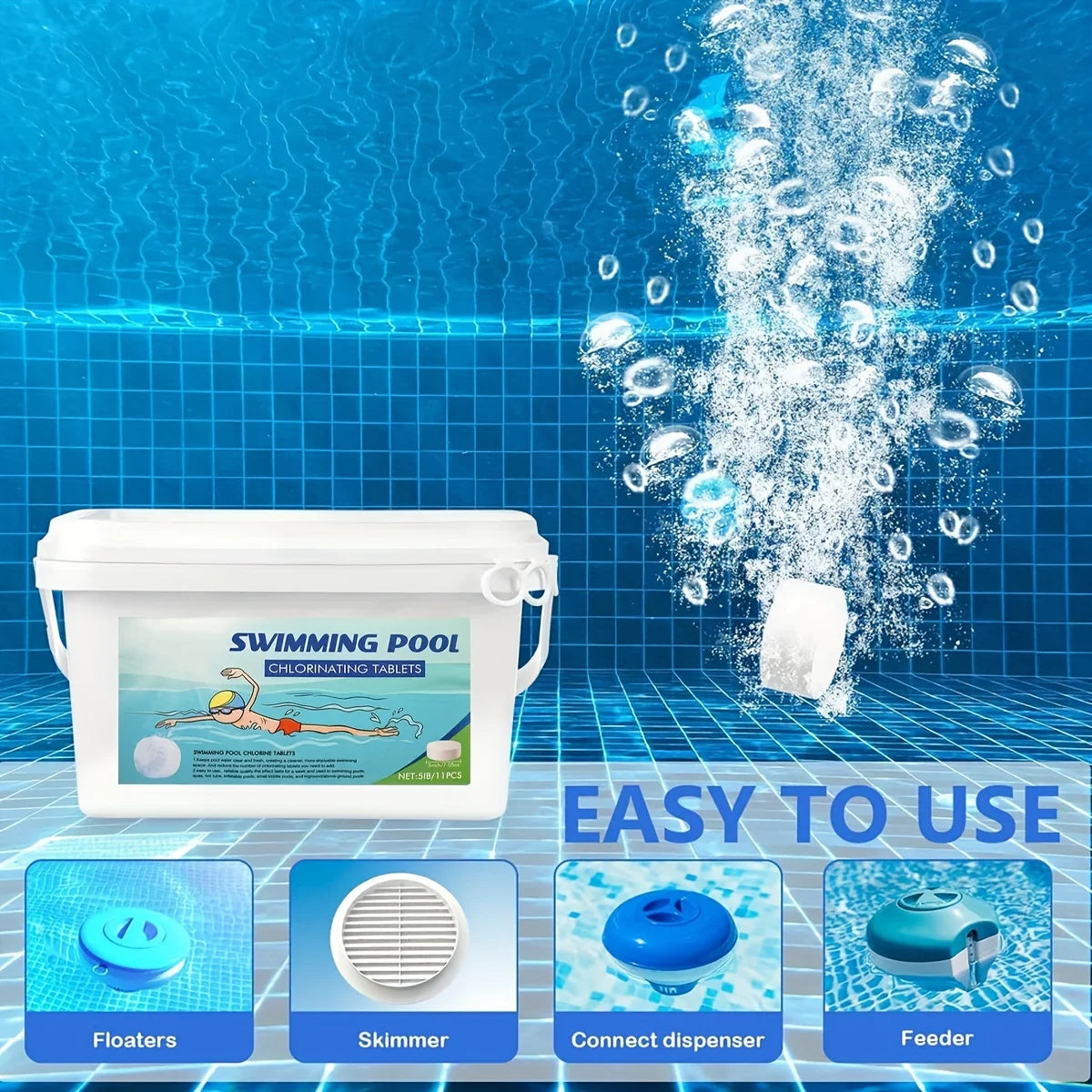 3-Inch 40 lbs Stabilized Pool Chlorine Tablets – Slow Dissolving for Pools, Hot Tubs & Spas
