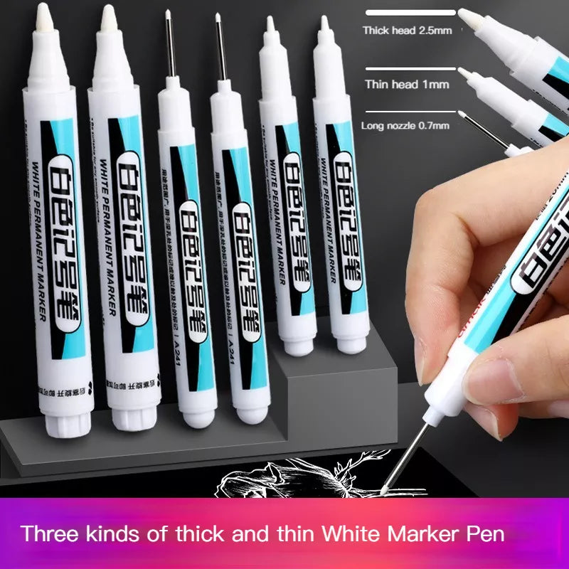 White Permanent Paint Pen Set (1/4 Pcs): Ideal for Wood, Rock, Plastic, Leather, Glass & More - 0.7mm Deep Hole Marker