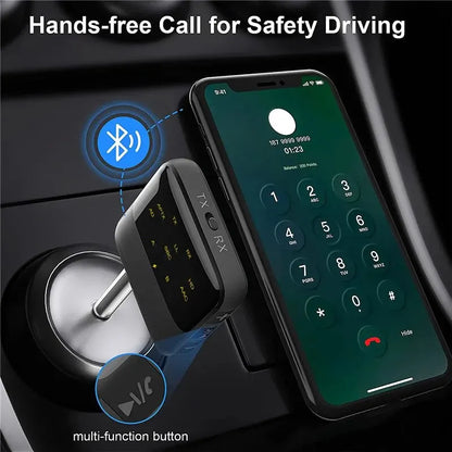 Bluetooth 5.2 Receiver Transmitter: APTX HD Low Latency 2-in-1 Wireless Audio Adapter - 3.5mm AUX for Car, Headphones, Speaker, TV, PC