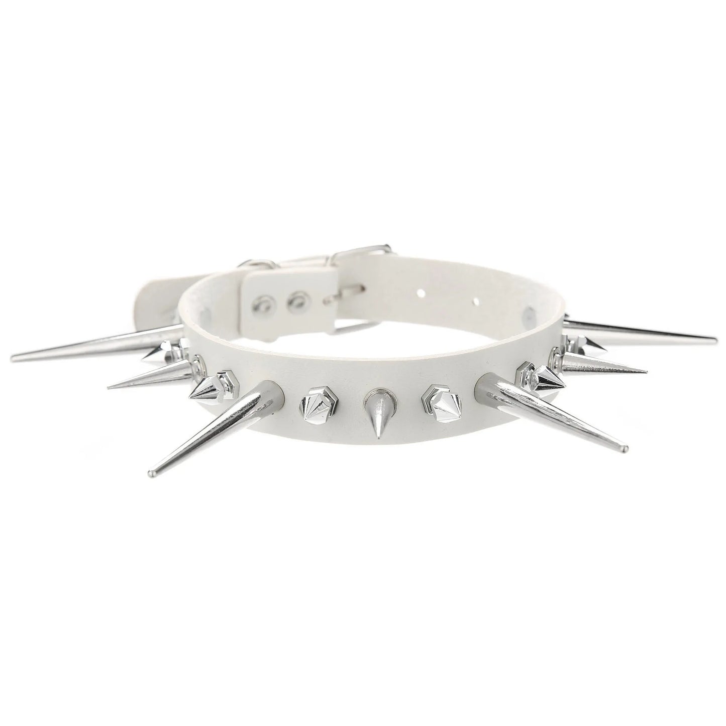 Goth Long Spike Choker – Punk Faux Leather Collar for Women & Men, Big Rivets Studded Gothic Style Necklace Accessories