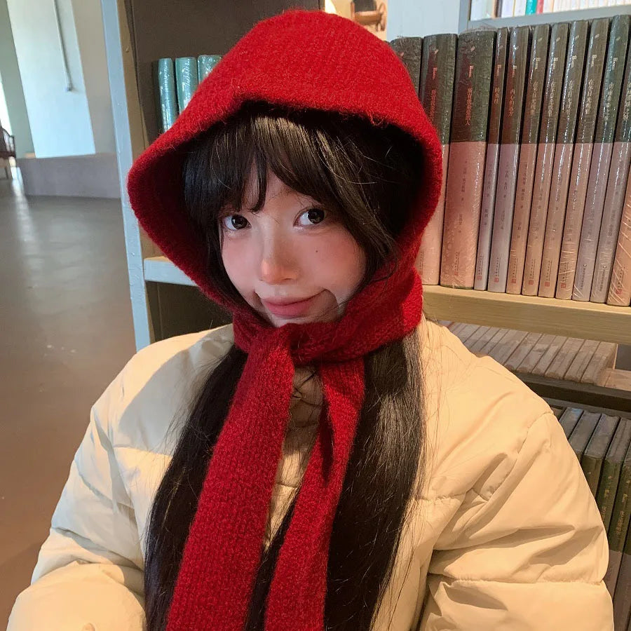 Knitted Beanie Cap for Men & Women – Winter Warm Unisex Hooded Hat with Neck Collar Scarf, Ski Balaclava