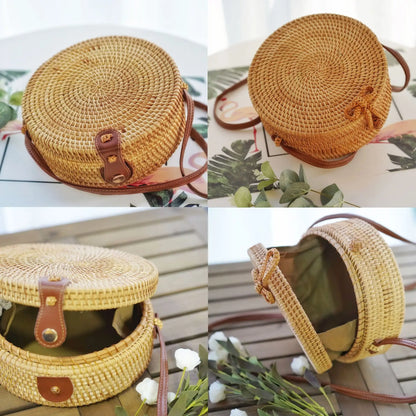 Handmade Straw Bag – Women’s Summer Rattan Beach Handbag, Boho Woven Circle Tote