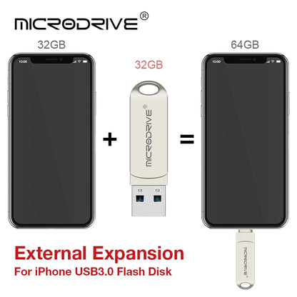 iPhone/iPad OTG Flash Drive – 32GB, 64GB, 128GB, 256GB Memory Stick, USB 3.0 Pen Drive, Mobile Micro USB