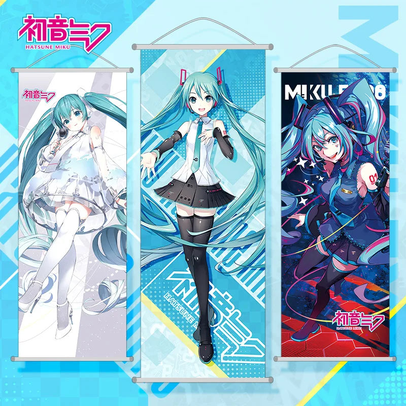 Bandai Hatsune Miku 2D Peach Skin Scroll Poster — Anime Wall Hanging Painting, Peripheral Decoration 25×70cm