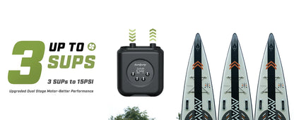 SUP Inflatable Pump — Rechargeable 20PSI Pump for PVC Kayaks, Kite Wings & Stand Up Paddle Boards