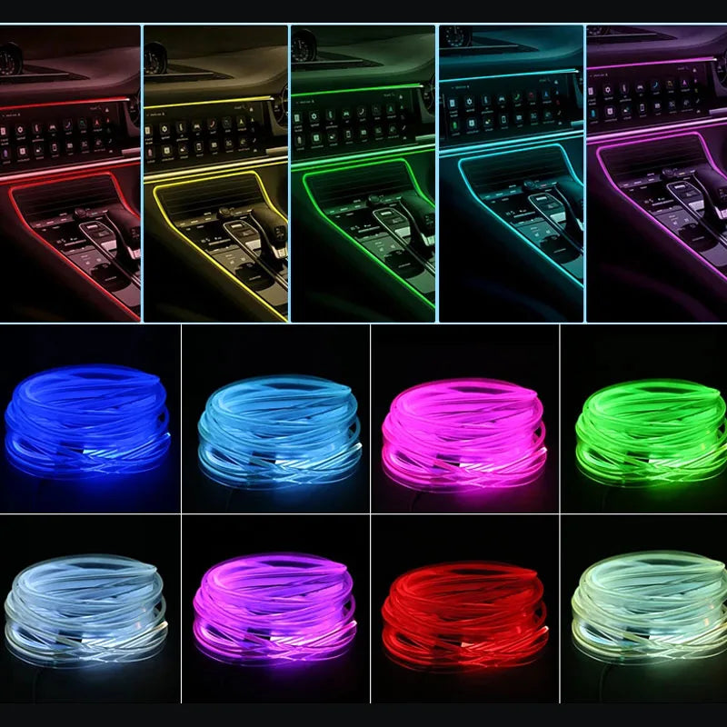 RGB Car Interior LED Light Strip – 2/3/4/5M USB Fiber Optic Atmosphere Lamp, APP Control for Customizable Lighting