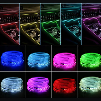 RGB Car Interior LED Light Strip – 2/3/4/5M USB Fiber Optic Atmosphere Lamp, APP Control for Customizable Lighting