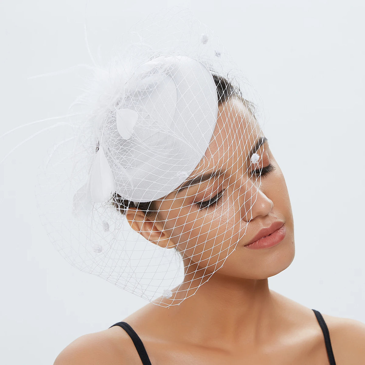 Women's Felt Fascinator Hat with Fishnet Veil - Small Plush Wave Point ...