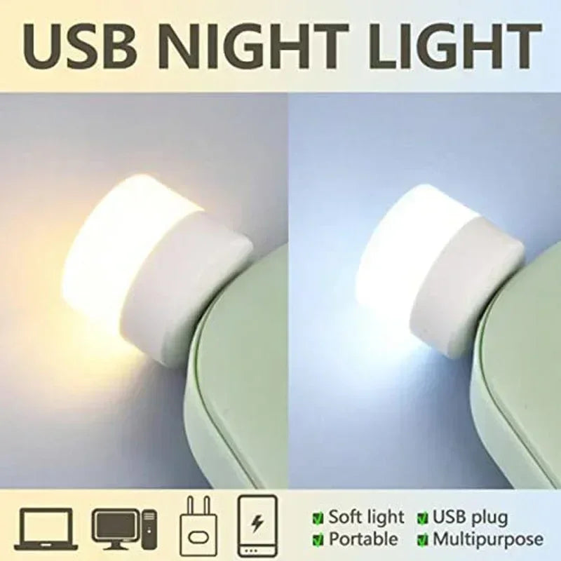 Mini USB Night Light - Warm White LED Reading Lamp for Eye Protection, USB Plug Compatible with Computers and Mobile Power Charging - Available in 50 or 1 Pack