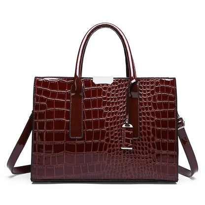 Luxury Vintage Crocodile Pattern Handbag – Women’s Large Leather Tote & Shoulder Bag