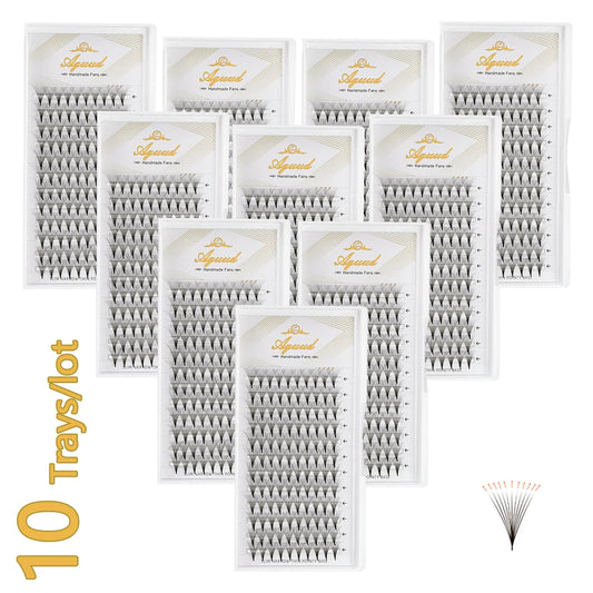 AGUUD 10-Tray Premade Volume Lashes – Super Fans with Needle Stem & Narrow Base for Eyelash Extensions
