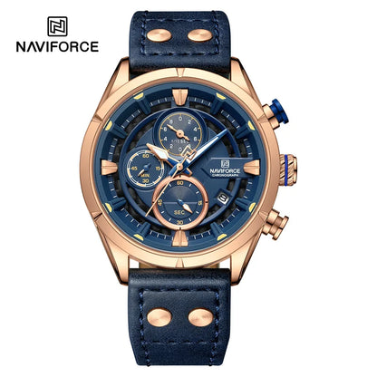 NAVIFORCE Men's Casual Watch – Luxury Waterproof Chronograph Quartz Wristwatch with Genuine Leather Strap