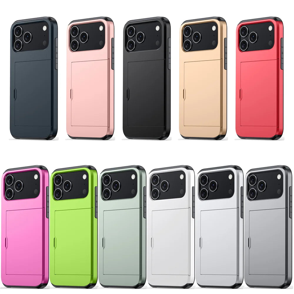 Shockproof iPhone Case with Wallet Card Holder – Protective Cover for iPhone 17, 16, 15, 14, 13, 12, 11 Series, Including Mini & Pro Max