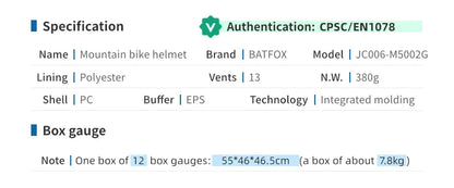 BATFOX Ultralight Bike Helmet – Molded Mountain & Road Helmet for Men, DH AM Cycling Equipment, Casco Ciclismo Bicicleta