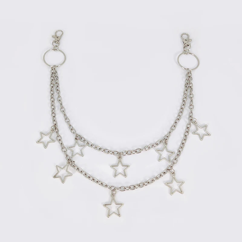 Unisex Jeans Pants Chain Belts - Punk Metal Crescent Geometric Bag Chain, Hip Hop Hipster Keychain for Men & Women