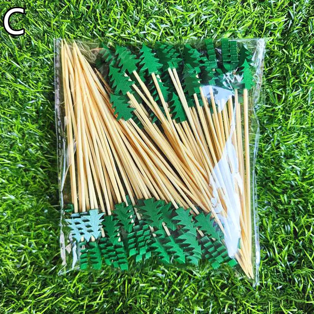50PCS Christmas Bamboo Cocktail Picks – Santa, Snowflake & Tree Toothpicks for Drinks, Fruits, Desserts & Holiday Party Decorations 2024