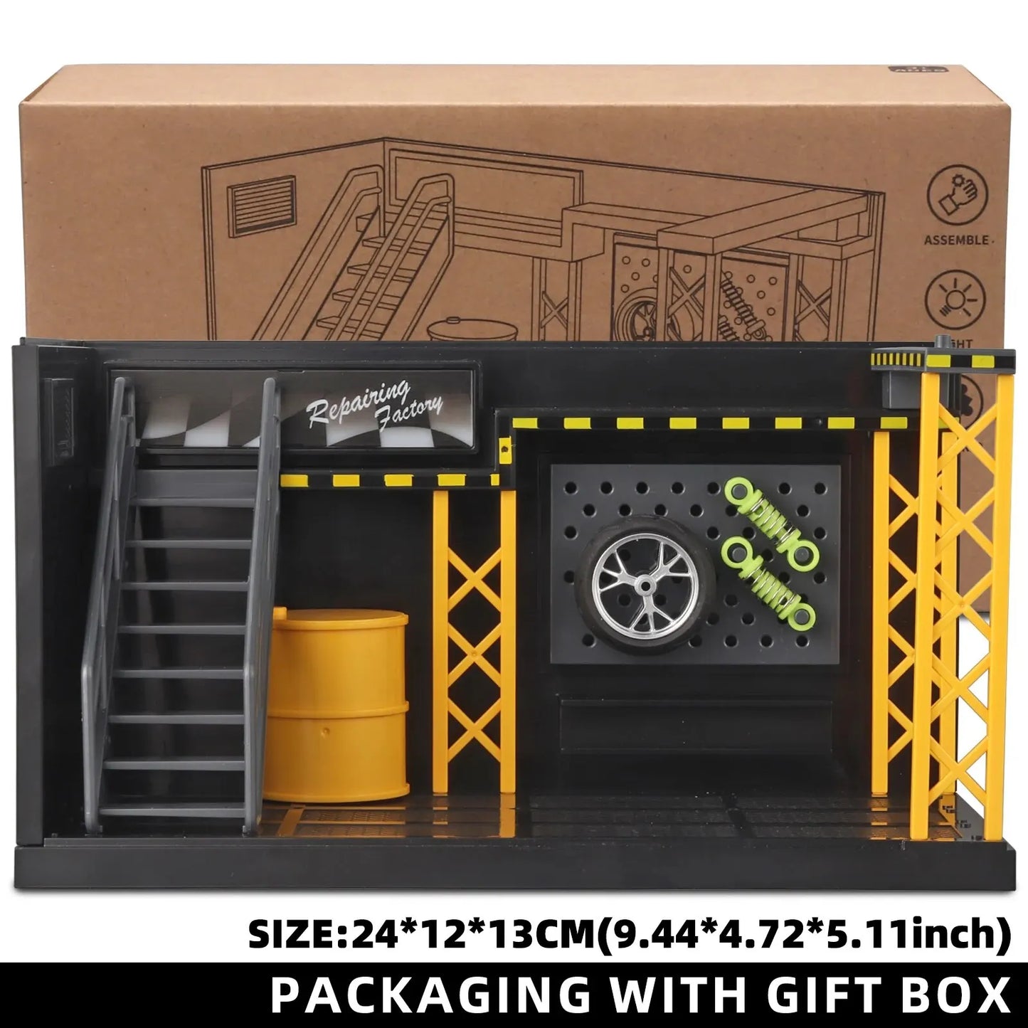 1:24 / 1:32 Scale Light-Up Parking Lot Toy – DIY Assembly Diecast Alloy Car Garage Scene for Display & Kids Gift