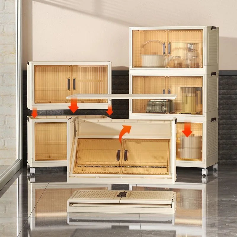 2025 Folding Living Room Cabinet – Multifunction Rolling Closet Organizer with Large Capacity Storage