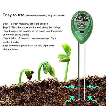 3 in 1 Soil pH Meter - Sunlight, Moisture & pH Tester for Garden Plants, Acidity & Humidity Monitor Detector
