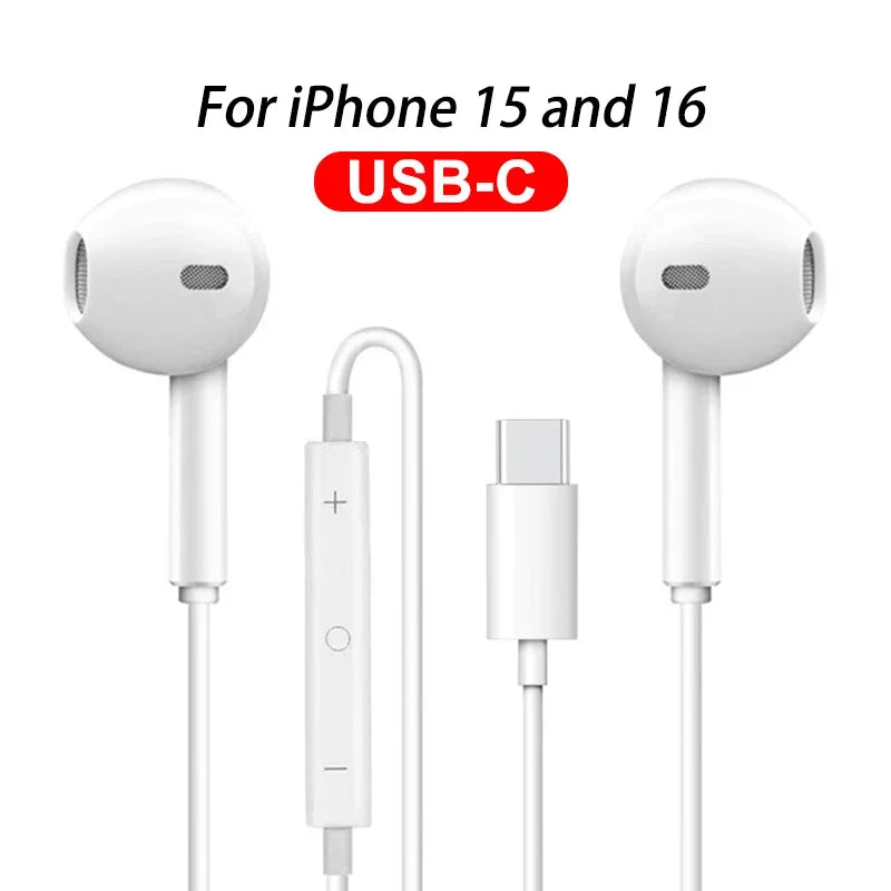 Apple iPhone Earphones — Original Wired Headphones for iPhone 7–16 Pro Max with USB-C, Lightning, 3.5mm