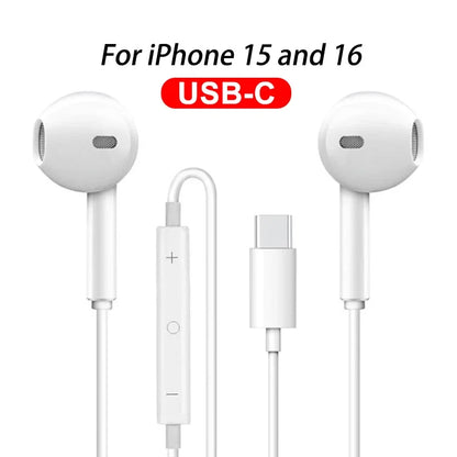 Apple iPhone Earphones — Original Wired Headphones for iPhone 7–16 Pro Max with USB-C, Lightning, 3.5mm