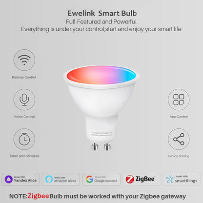 Ewelink GU10 Zigbee Smart LED Bulbs | WiFi RGB CW WW Light Bulb | Works with Alexa, Google, Yandex, SmartThings