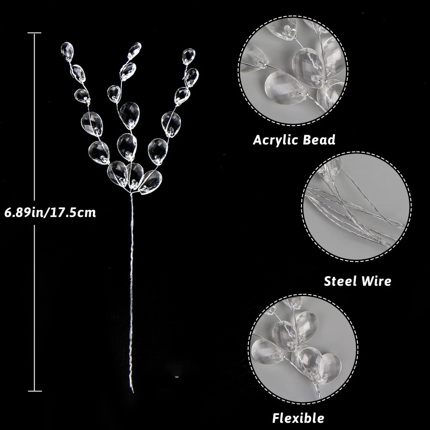 Artificial White Crystal Acrylic Water Droplet – Handmade Christmas & Wedding Bridal Bouquet, Wreath, Hairpin DIY Decor Accessory