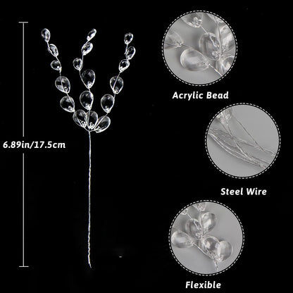 Artificial White Crystal Acrylic Water Droplet – Handmade Christmas & Wedding Bridal Bouquet, Wreath, Hairpin DIY Decor Accessory
