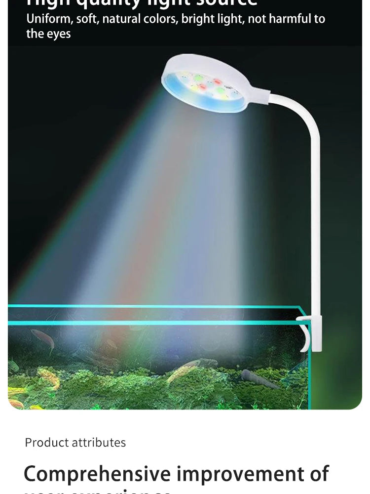 LED Aquarium Light with Adapter – Clip-On Full Spectrum USB Light, 360° Rotating for Fish Tanks