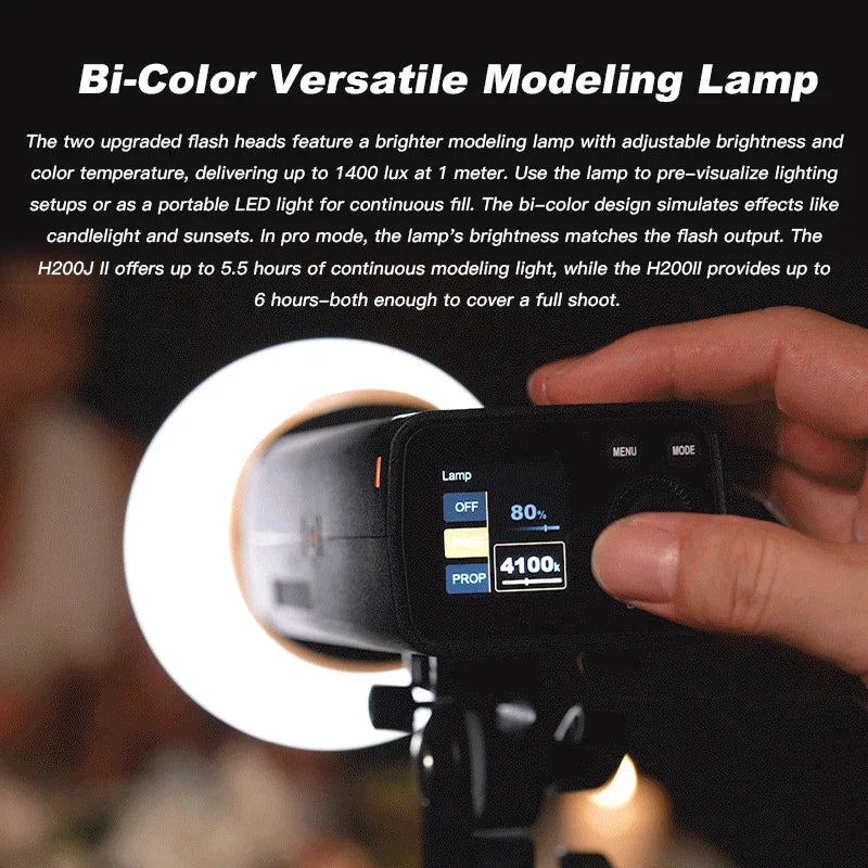 Godox AD200 Pro II Flash – 200Ws, 1/8000 HSS, 2980mAh Battery, 2.4G Wireless X System, Bi-Color Modeling Lamp Speedlight Flash