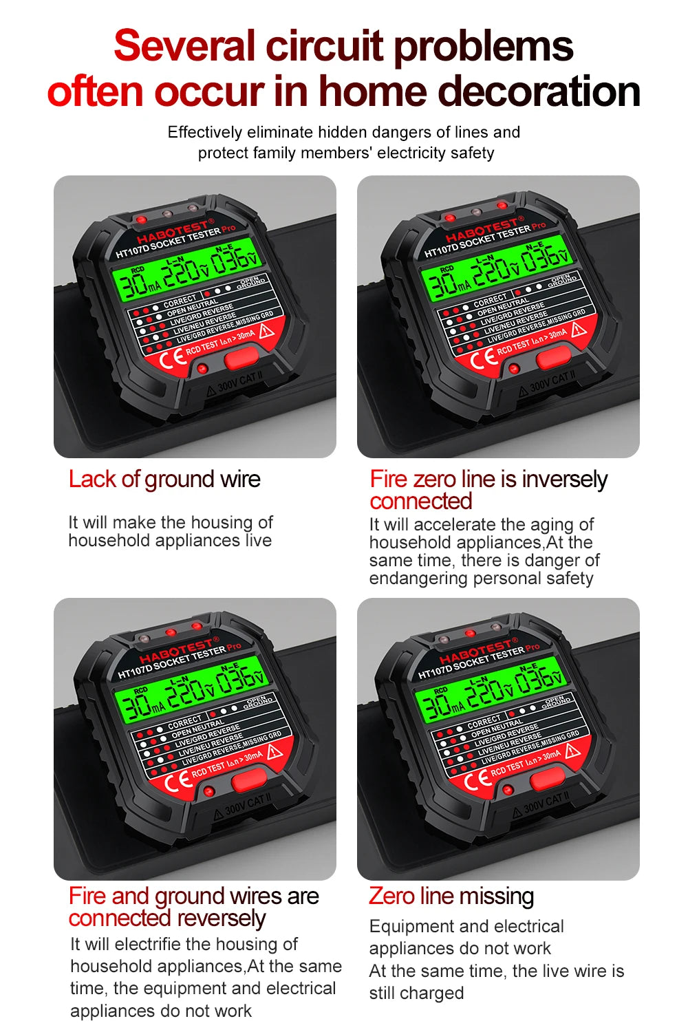 HT107 Socket Tester Pro - Voltage & RCD Test, Socket Detector for UK ...