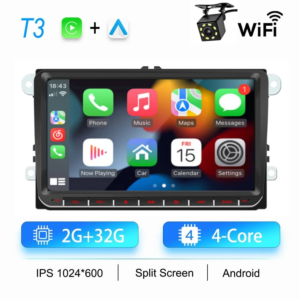 2DIN Android Car Radio for Volkswagen Golf 5/6, Polo, Passat B6/B7, CC, Skoda, Jetta - Multimedia, CarPlay, Wifi & GPS Navigation