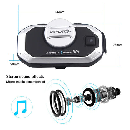 Easy Rider Vimoto V8 Motorcycle Helmet Bluetooth Headset — Multi-Functional Intercom & Interphone