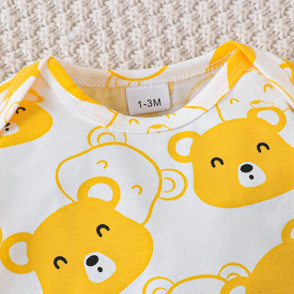 0-9 Months Baby Boy Set – Little Bear Long Sleeve Bodysuit, Pants, Hat & Socks for Spring & Autumn Newborns