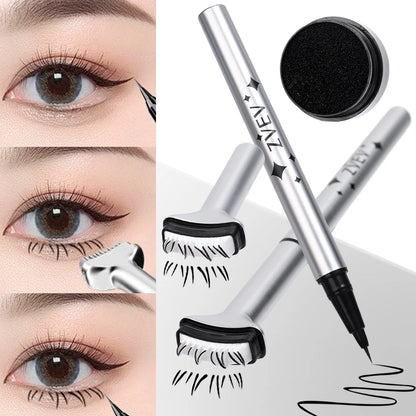 Reusable 2-in-1 Eyelash Stamps Pen - Quick Dry Black/Brown Liquid Eyeliner for Lower Lash Seal & Eyelash Simulation Makeup