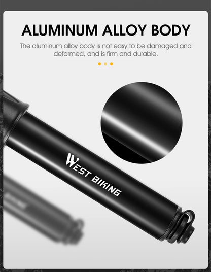WEST BIKING Mini Bicycle Pump – Portable 100PSI Aluminum Alloy Hand Pump for Schrader & Presta Valves, MTB & Road Bikes