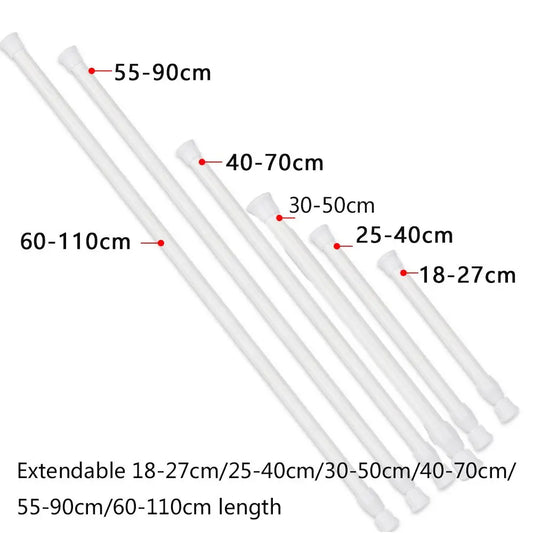 18-110cm Adjustable Telescopic Curtain Rod – Spring-Loaded Extendable Hanging Pole for Home & Bathroom