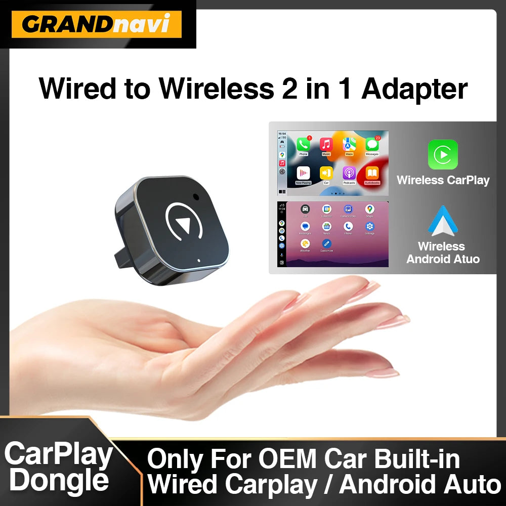 2-in-1 Wired to Wireless CarPlay & Android Auto Adapter — USB Plug & P ...