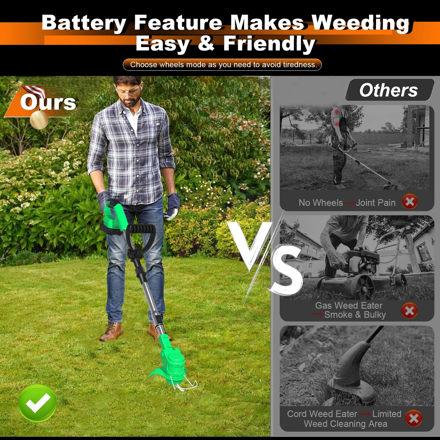 Tegatok 20V Cordless Weed Wacker — 4-in-1 Electric Weed Killer with 2×2.0AH Lithium-Ion Batteries