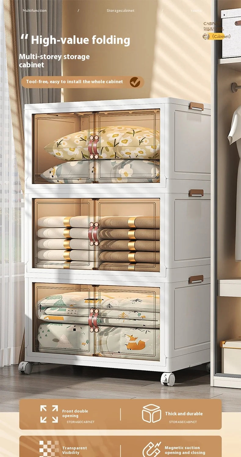 3/4/5 Layers Folding Cabinet Closet Organizer – Stackable Storage Box with Wheels, Large Capacity for Living Room Sundries