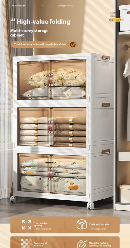 3/4/5 Layers Folding Cabinet Closet Organizer – Stackable Storage Box with Wheels, Large Capacity for Living Room Sundries