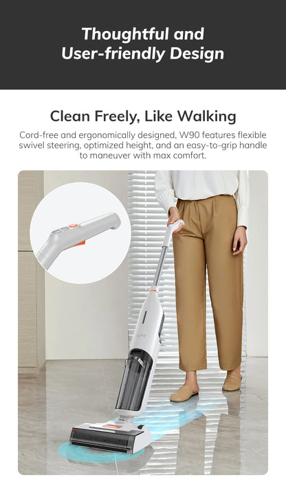 ILIFE W90 Cordless Wet Dry Smart Mop – 5500Pa Suction, Self-Cleaning in 1 Minute, Large Dual Water Tank