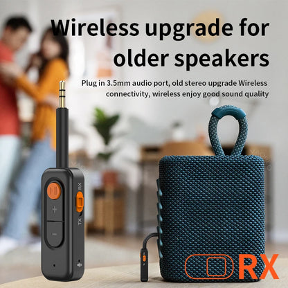 Bluetooth 5.4 Audio Transmitter Receiver – 3.5mm AUX HiFi Stereo Wireless Adapter with Mic for Car, Airplane, TV, PC & Headphones