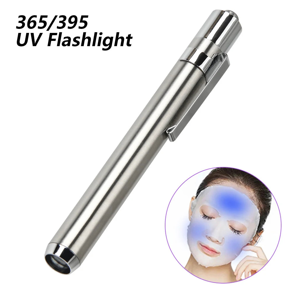 Portable LED Stainless Steel UV Flashlight: 395/365nm Ultra Violet Mini Light - AAA Battery Powered for Marker Checker Detection
