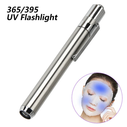 Portable LED Stainless Steel UV Flashlight: 395/365nm Ultra Violet Mini Light - AAA Battery Powered for Marker Checker Detection