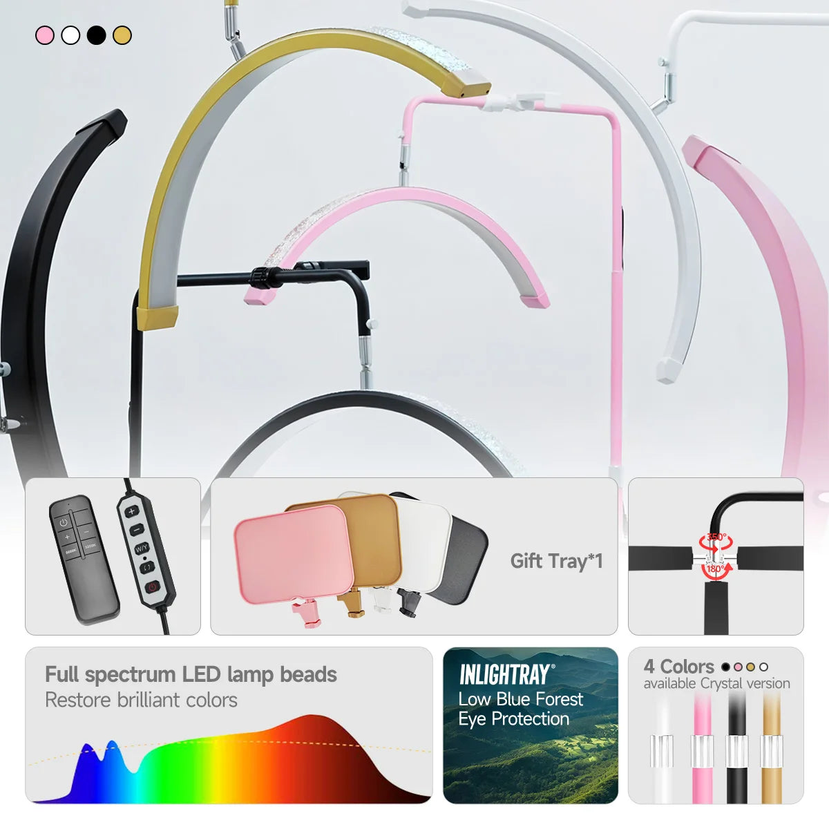 23" OEM 45W LED Eyelash Extension Lamp – Adjustable Brightness Half-Moon Bed Lamp with Ring Light & Free Logo