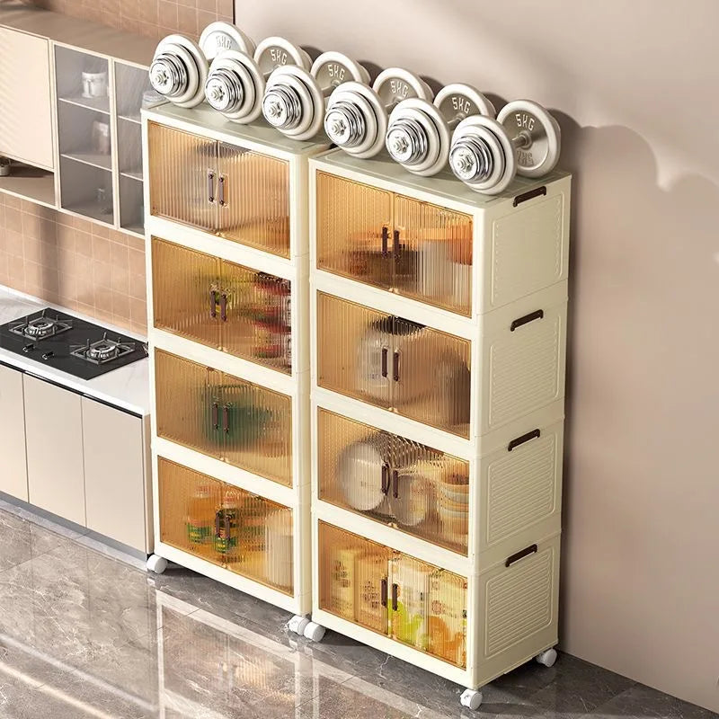 2025 Folding Living Room Cabinet – Multifunction Rolling Closet Organizer with Large Capacity Storage