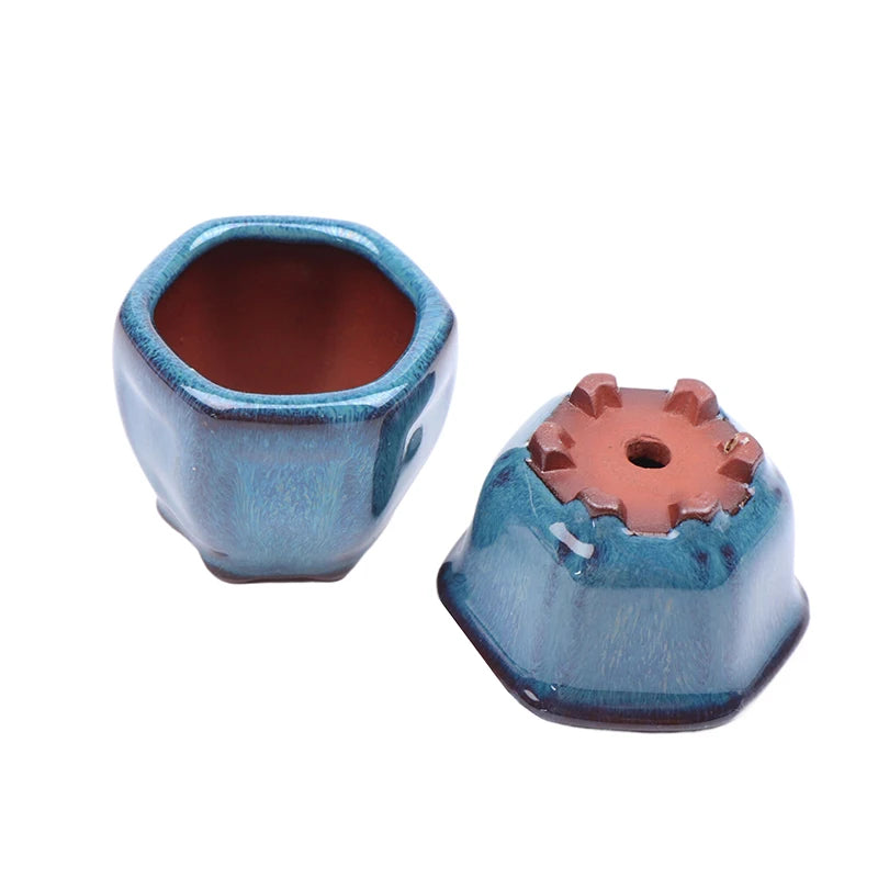 Mini Chinese Style Ceramic Bonsai Pot – Breathable Succulent Planter with Drainage Holes for Home