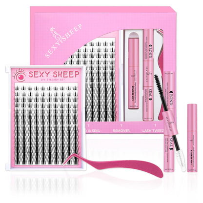 DIY Lash Extension Kit – Mix Styles Lash Clusters, Individual Lashes, Bond & Seal, Remover, Tweezers & Lash Brush for Easy Self-Application Makeup