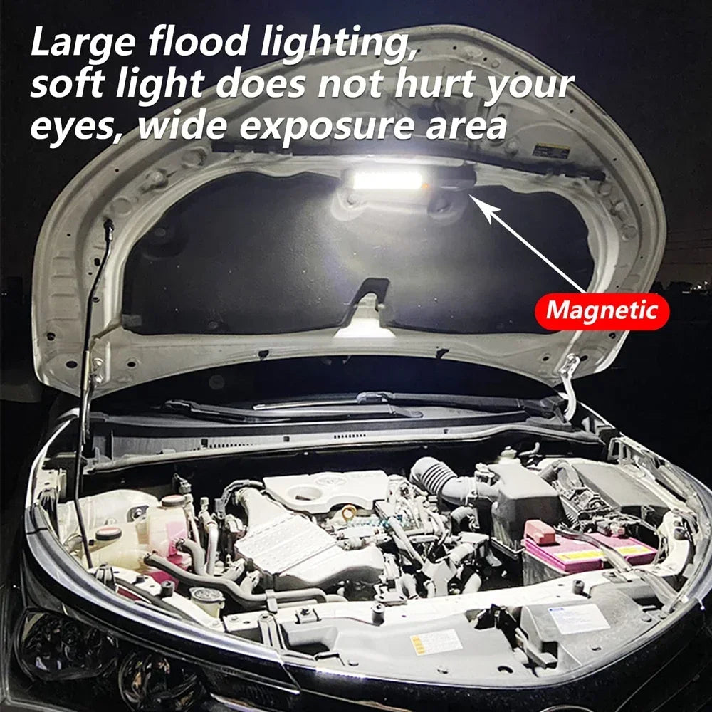 Powerful LED Work Light - Portable USB Rechargeable Camping Lantern with Magnet Hook, Waterproof for Repair & Outdoor Use